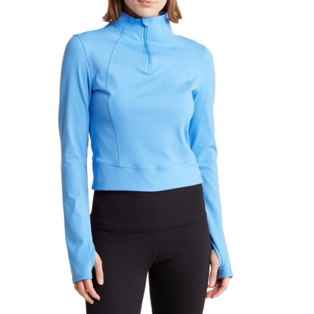 YOGALICIOUS Womens L Lux Crosstrain Half Zip Jacket in Marina Blue NEW